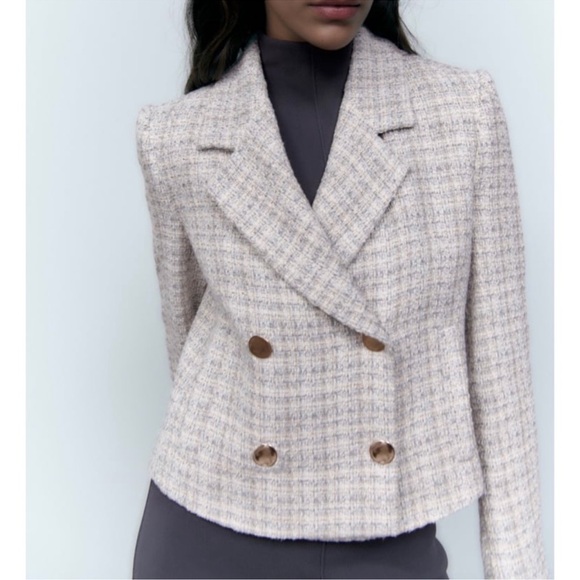 Zara Double Breasted Textured Weave Jacket Blazer Size Medium - Picture 2 of 11